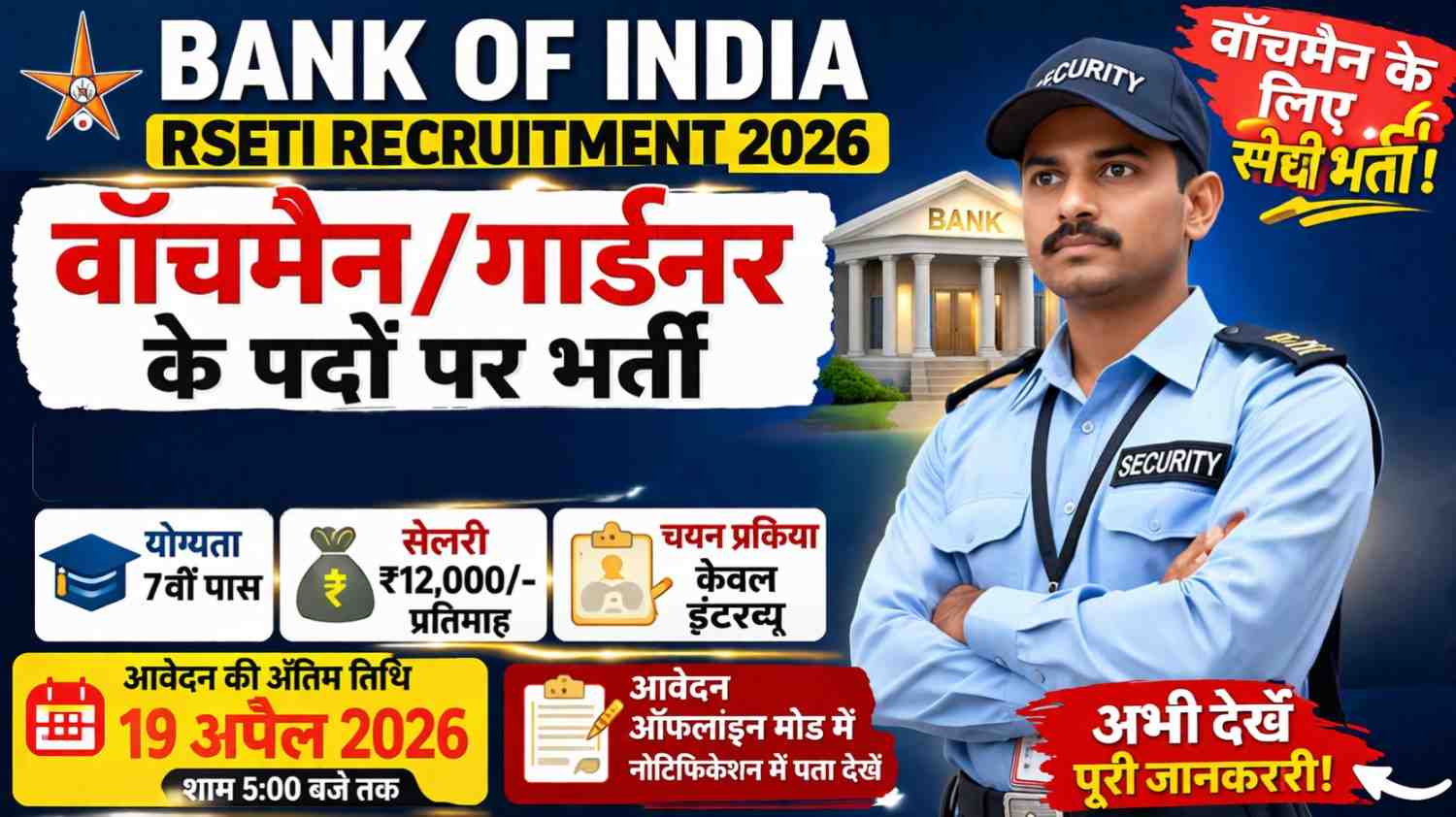 Bank of India RSETI Recruitment 2026