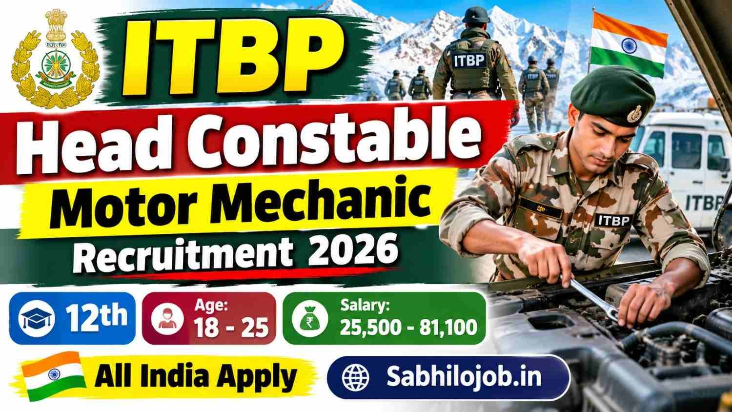 ITBP Head Constable Motor Mechanic Recruitment 2026
